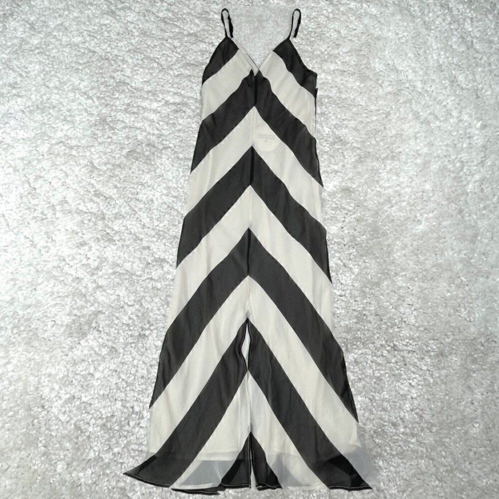 Christopher John Roberts Black White Chevron Slip Maxi Dress NEW - Picture 3 of 16